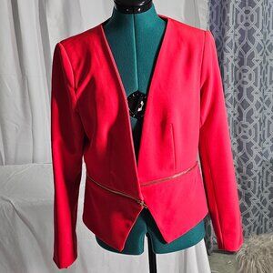 Philosophy Red Blazer Detachable with Gold Zipper Accents – Bold & Polished